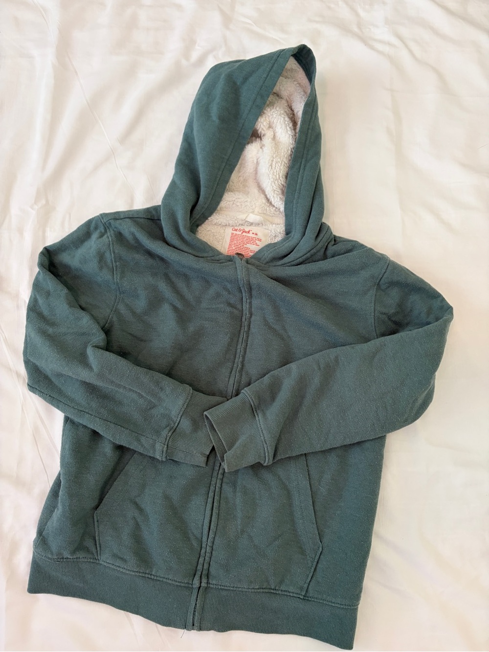 Cat & Jack Teal Hooded Zip Jacket with Sherpa Lining, size M, 8 (girls)